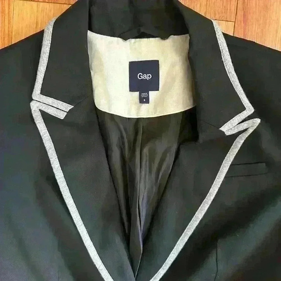 GAP | Black and grey wool fitted blazer with grey  cotton trim size 6 - Picture 3 of 4